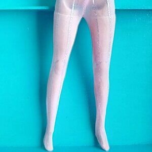 Barbie doll size pink pantyhose with silver stripes